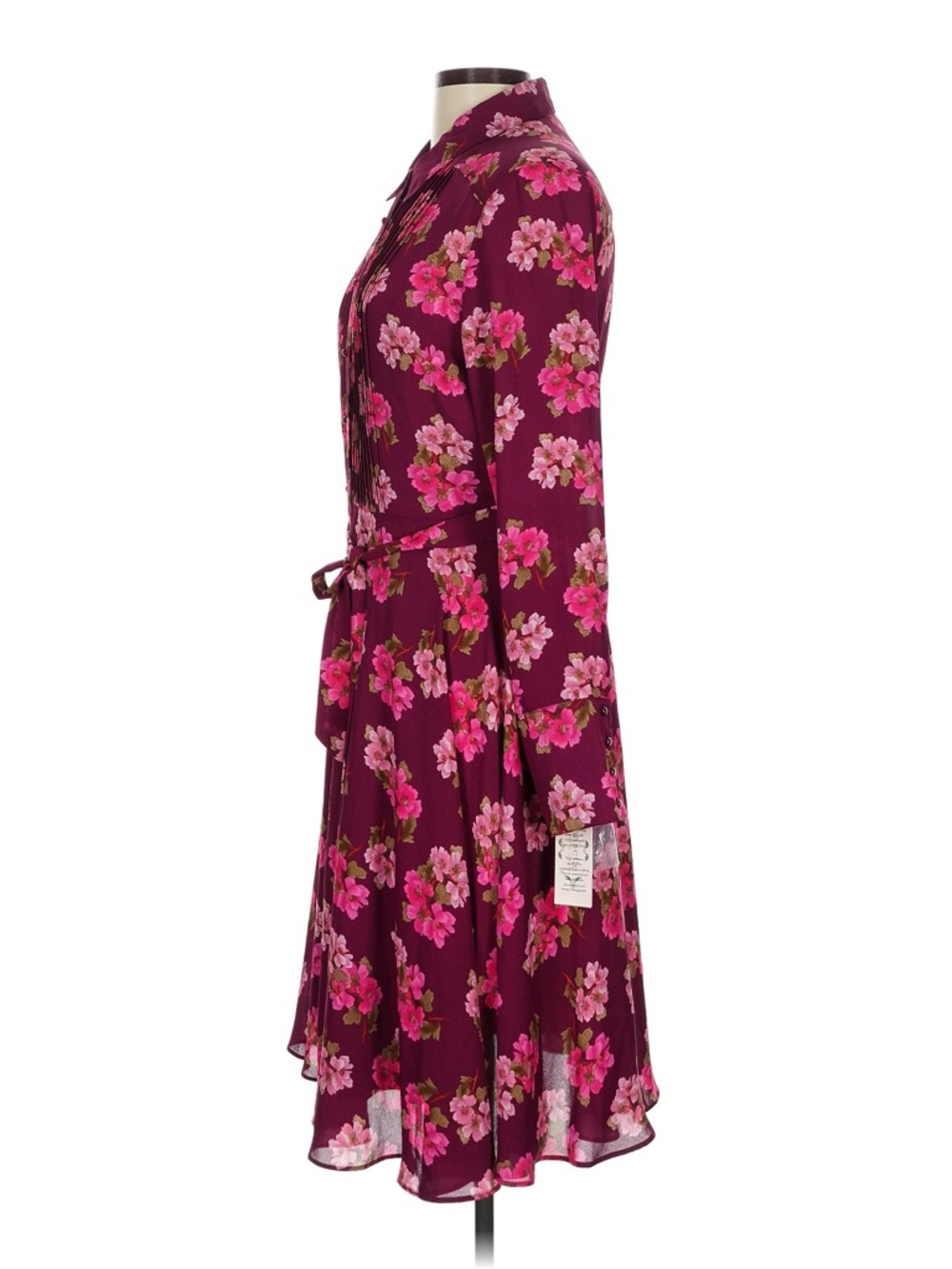 NWT Nanette Lepore Burgundy Floral Tie-Waist Long Sleeve Midi Dress - Picture 4 of 15